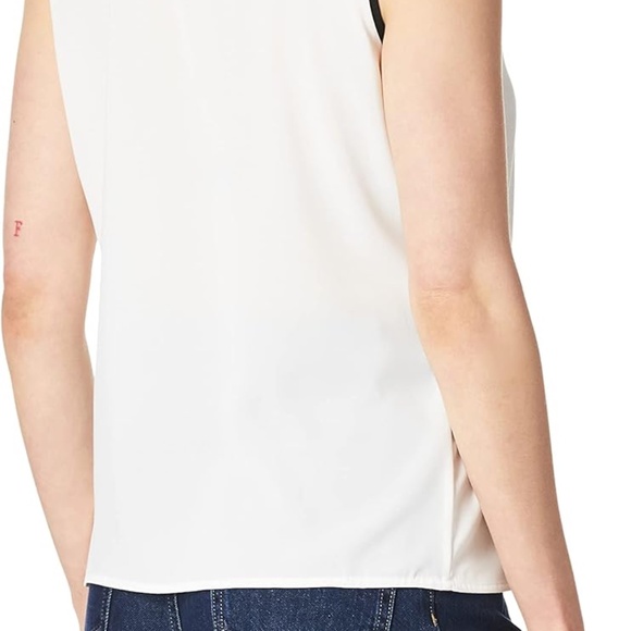 Calvin Klein Basic Career White Black Trim Sleeveless Blouse L - Picture 13 of 13